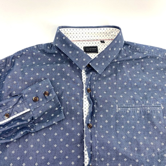 7 Diamonds Other - 7 DIAMONDS Mens Long Sleeve Button Down Dress Shirt Blue Diamond Pattern XXL
